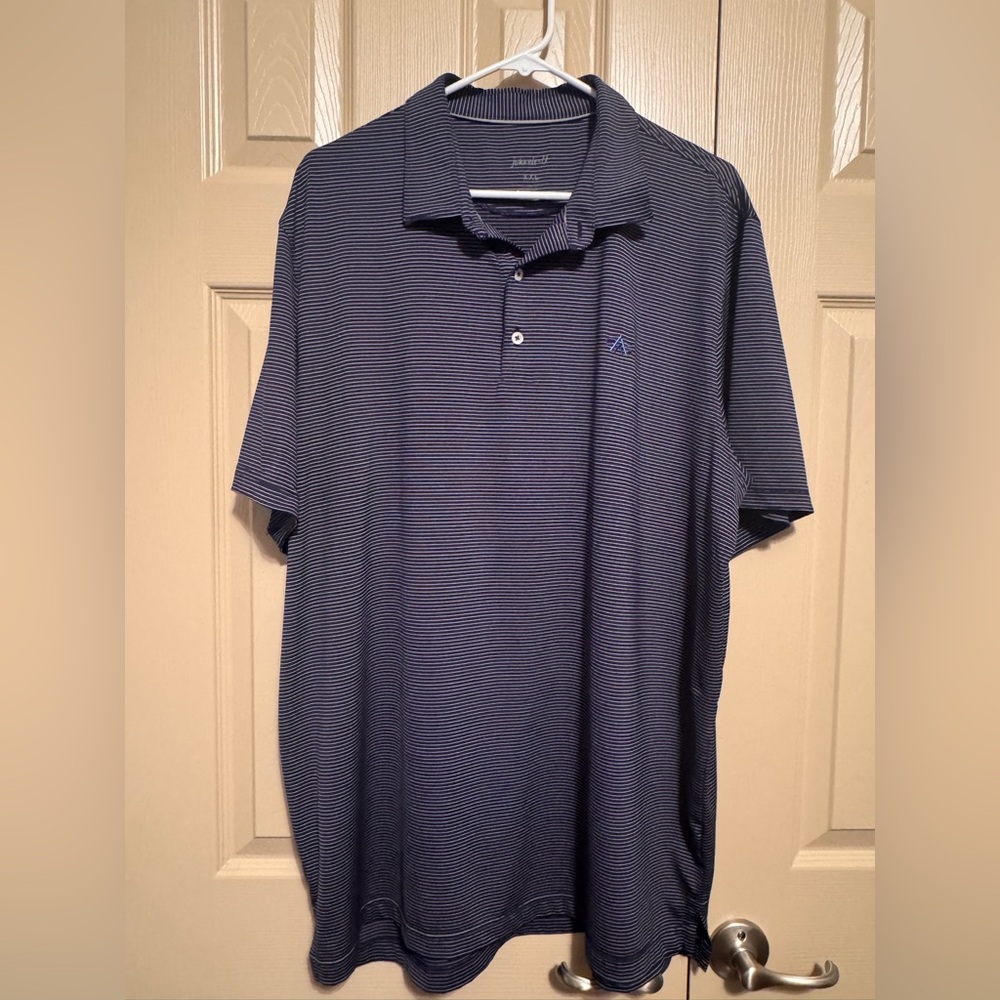 Johnnie O Polo Shirt Mens XXL Navy Striped Embroidered Work Golf Tennis